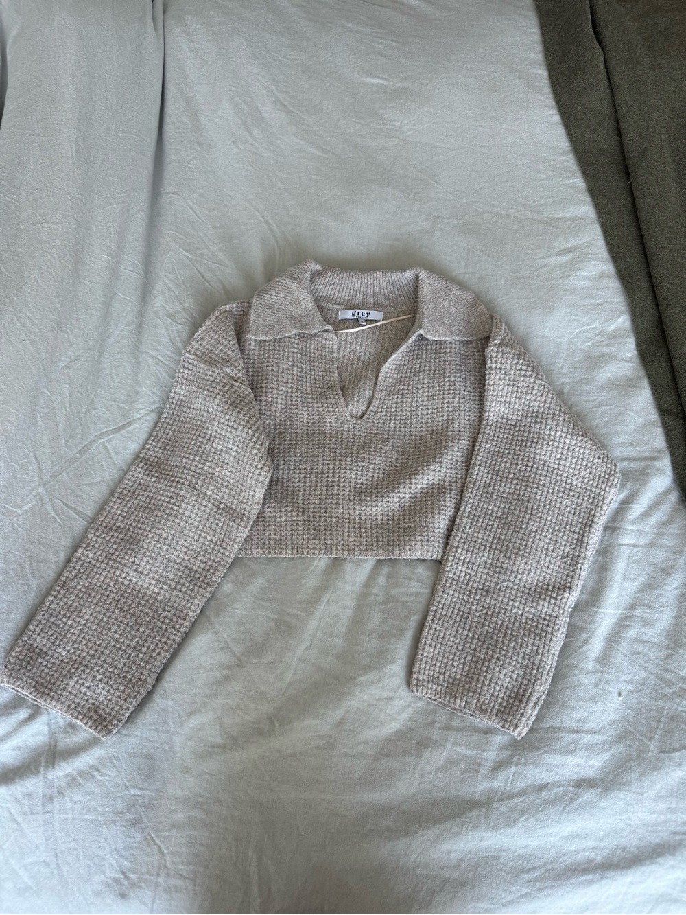 Cropped Beige Knit Polo Sweater